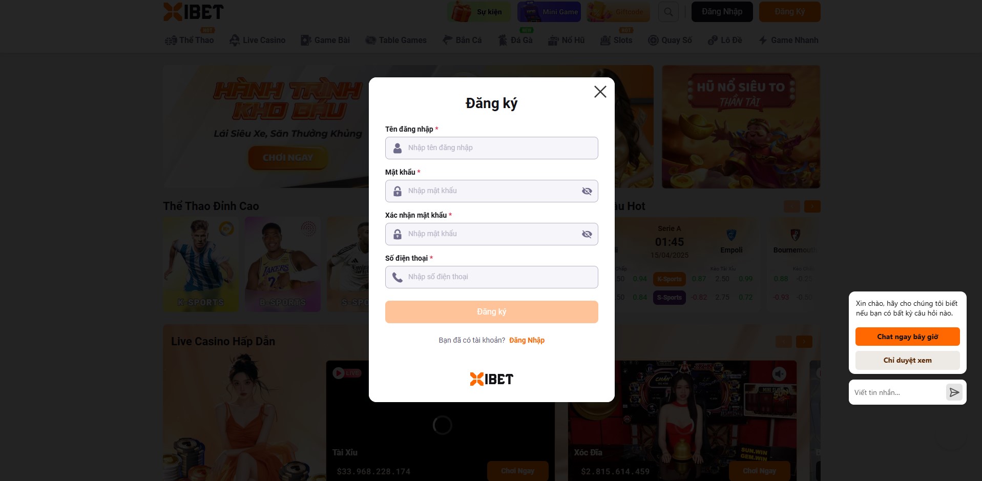 Biểu mẫu đăng ký XIBET